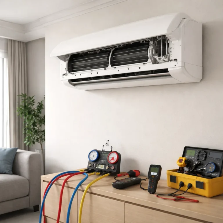 Professional AC inspection explaining repair cost and system condition clearly