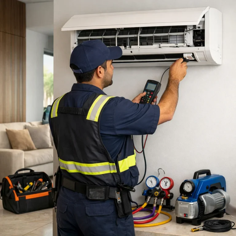 Responsible AC service inspection focused on system health efficiency and indoor air quality