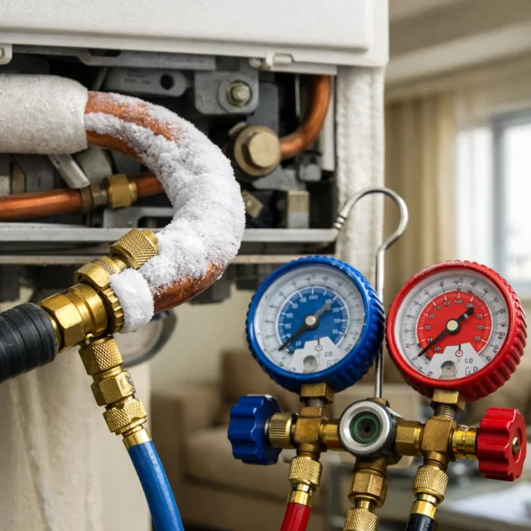 AC gas leak inspection and refrigerant pressure testing for accurate repair
