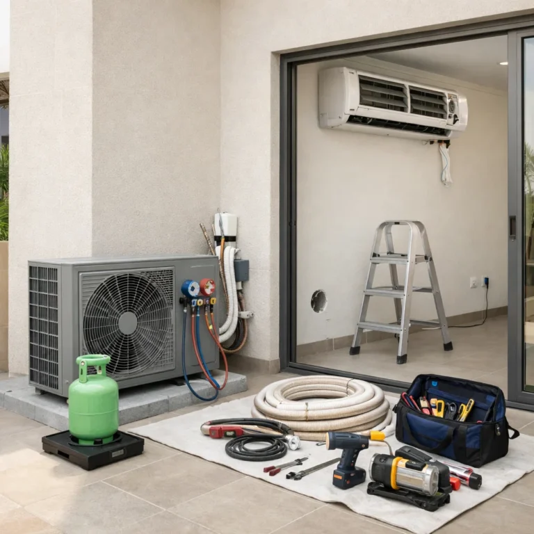 AC unit replacement setup showing equipment readiness and installation planning