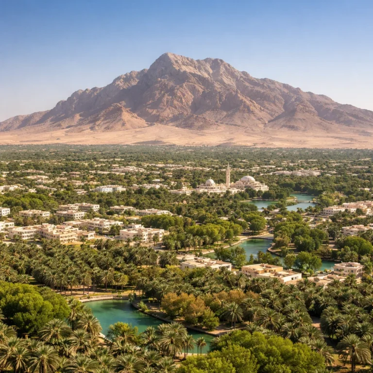 Al Ain desert landscape showing dry inland climate and Jebel Hafeet mountain influence