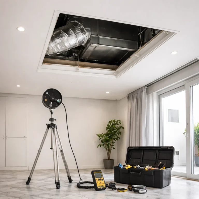 Central AC duct inspection to identify airflow issues leaks and indoor air quality risks