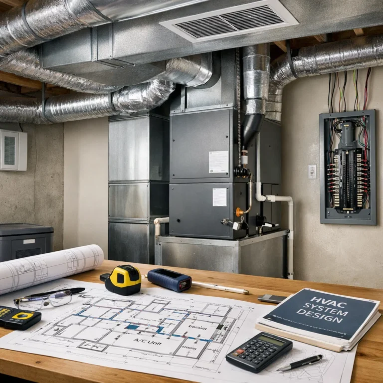 Central AC system planning showing ductwork layout efficiency considerations and installation readiness