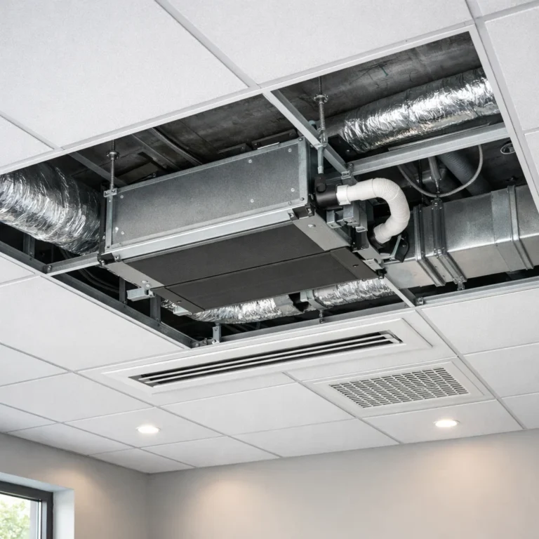 Clean and well planned AC installation hidden inside a false ceiling for efficient cooling and neat interior design