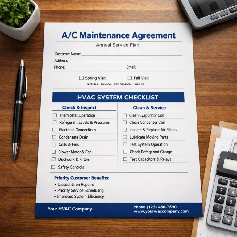 Clear AC maintenance agreement layout designed for transparency and long-term system care