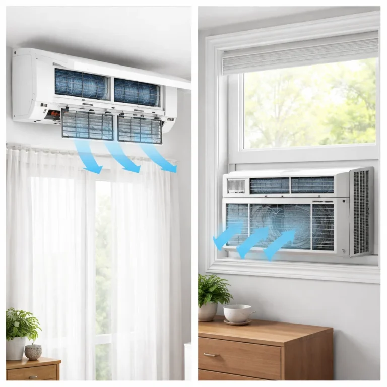 Clear visual comparison showing maintenance differences between split AC and window AC systems