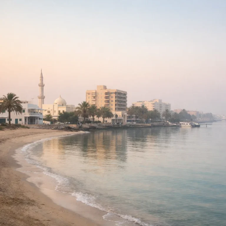 Coastal humidity effect in Umm Al Quwain during a warm early morning near the Arabian Gulf