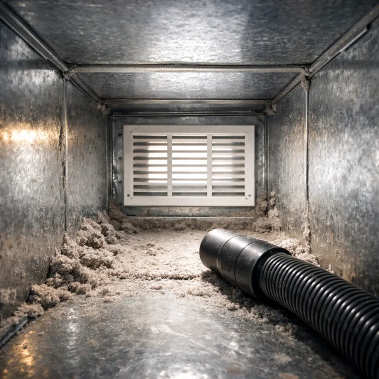 DIY duct inspection showing surface dust near air vent before and after cleaning