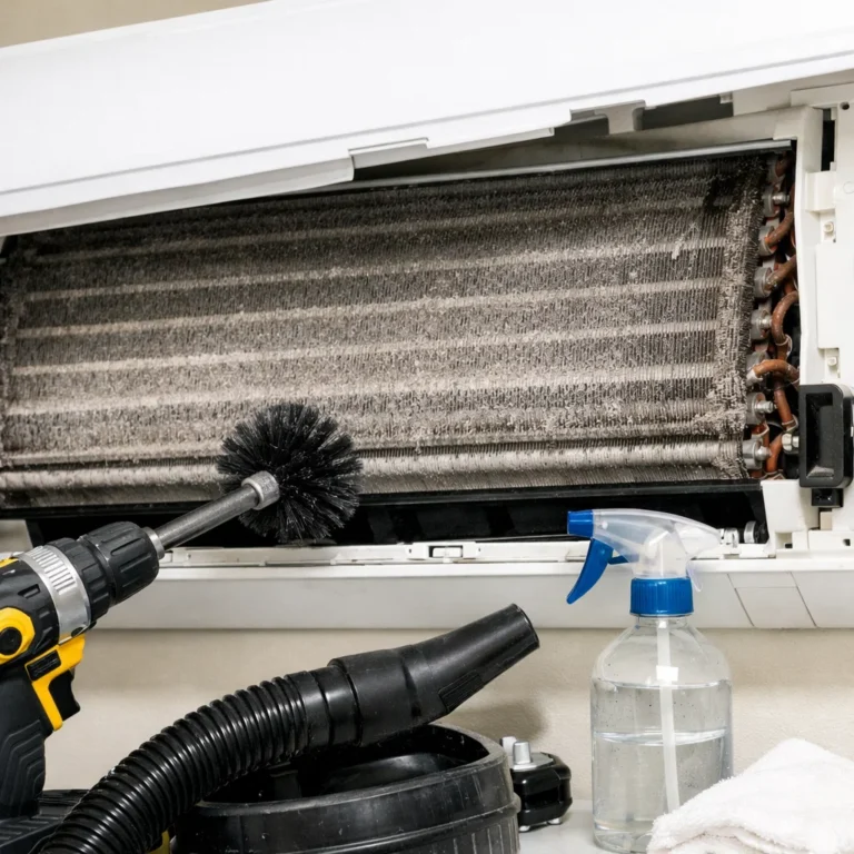 Deep internal AC coil cleaning to remove hardened dust and restore airflow efficiency