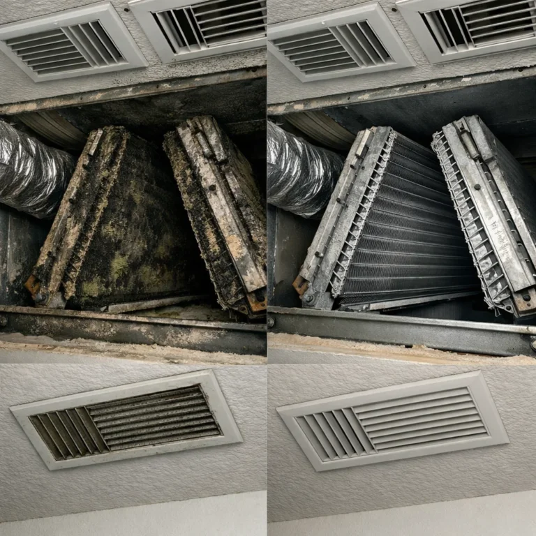 Detailed AC duct inspection showing early mold growth signs for accurate diagnosis and safer indoor air quality