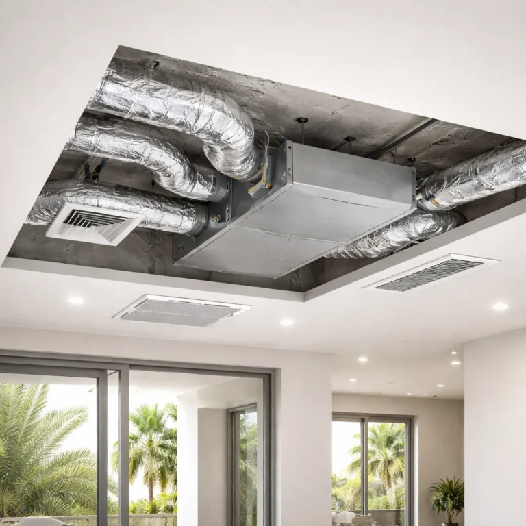 Ducted AC installation showing proper airflow design and concealed ceiling system