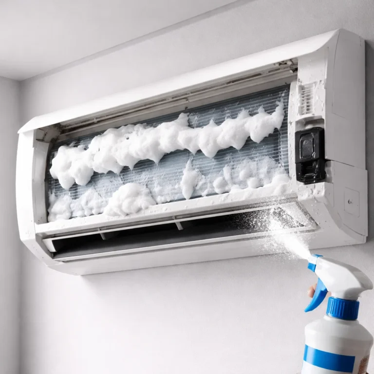 Foam cleaner applied to AC coils to improve airflow and indoor air quality