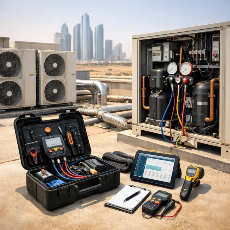 HVAC system inspection designed for extreme heat performance and energy efficiency in Abu Dhabi