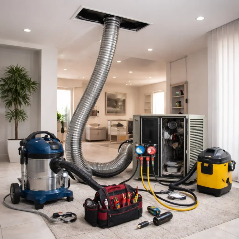 Professional AC servicing and duct cleaning to improve airflow efficiency and indoor air quality
