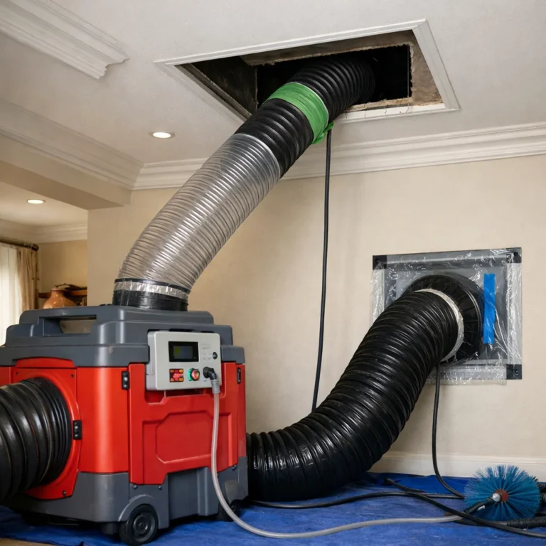 Professional air duct cleaning setup using proper equipment for safe and effective results