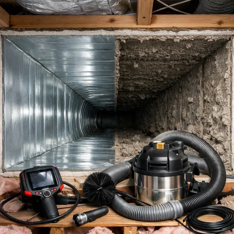 Professional duct inspection to assess cleaning scope air quality and system efficiency