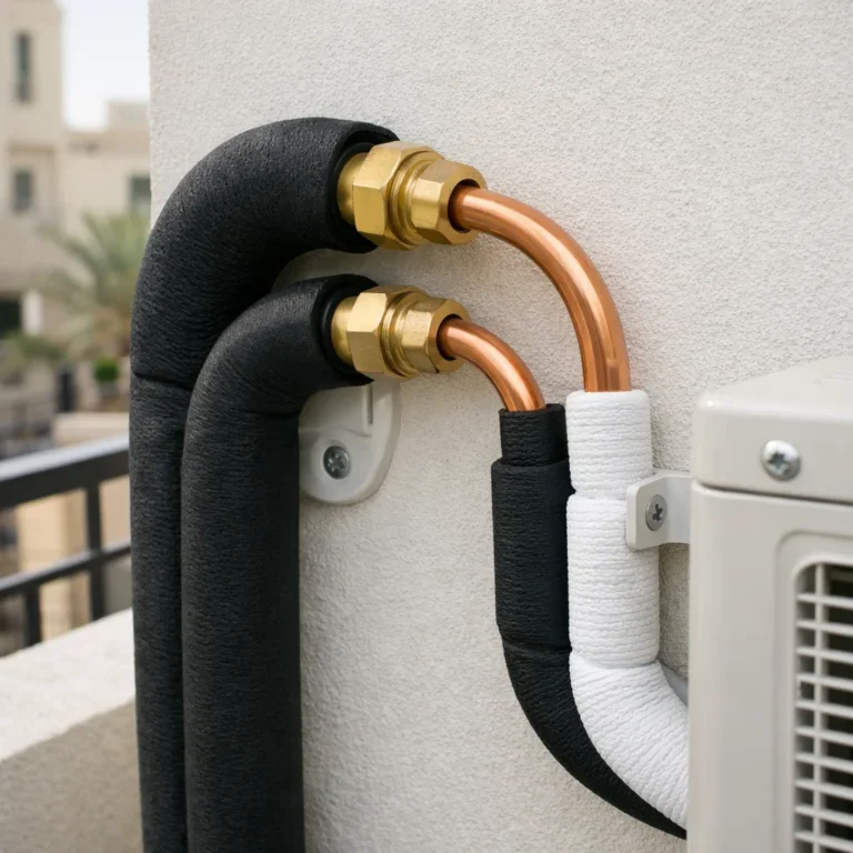 Properly installed AC fitting pipes with correct insulation and secure joints for long-term performance