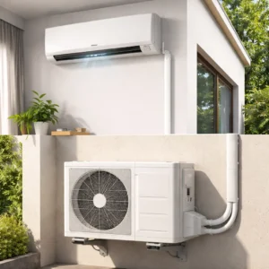 Split AC system showing indoor and outdoor units working together for efficient and quiet cooling