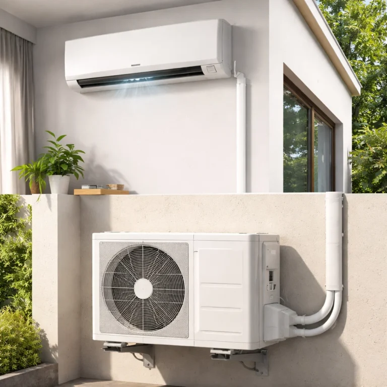 Split AC system showing indoor and outdoor units working together for efficient and quiet cooling