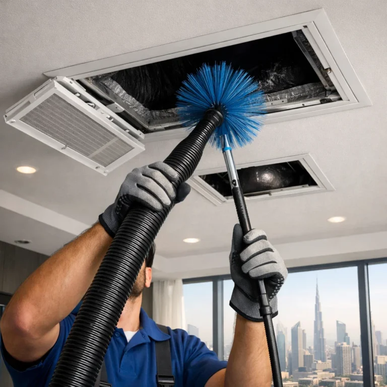 AC duct cleaning process inside a modern Dubai apartment