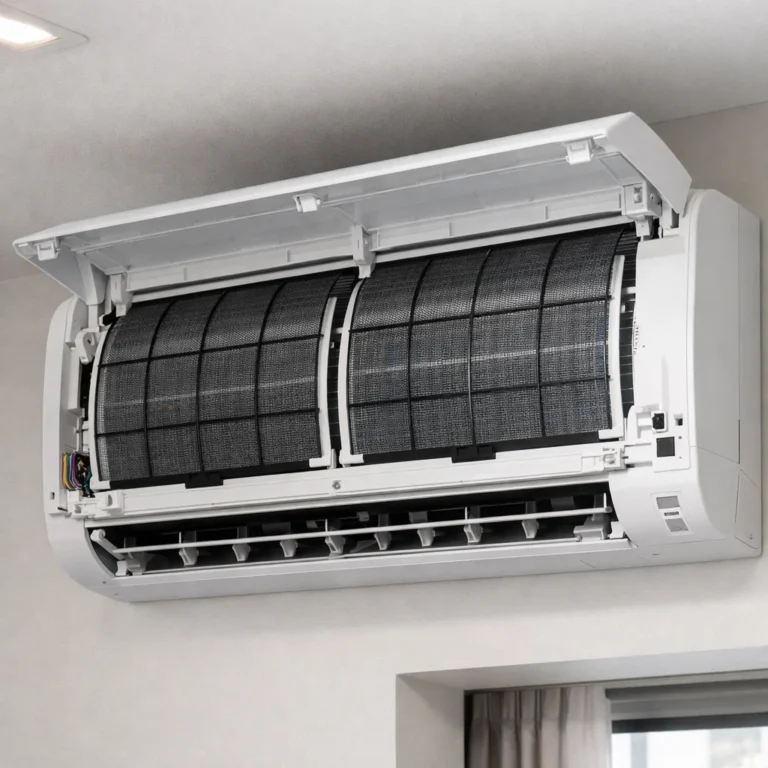 AC filter position inside split unit with open panel
