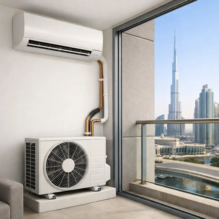 AC split unit installation setup in modern Dubai apartment