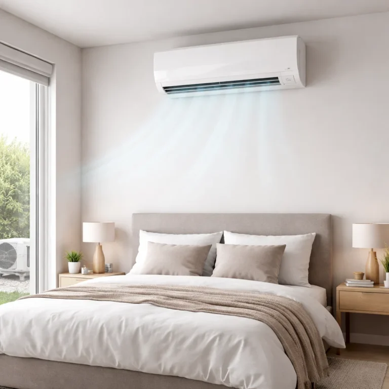Bedroom AC installation with clean setup and proper airflow direction