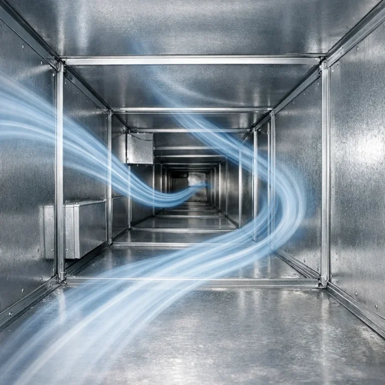 Clean AC duct interior showing dust-free airflow system