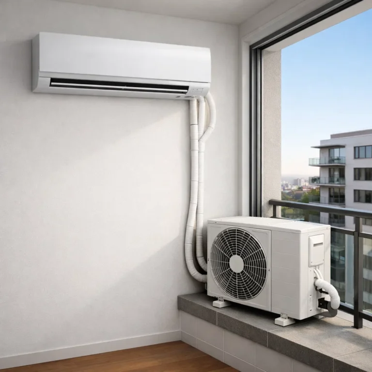 Close up of AC capacitor inside outdoor unit showing wiring and components