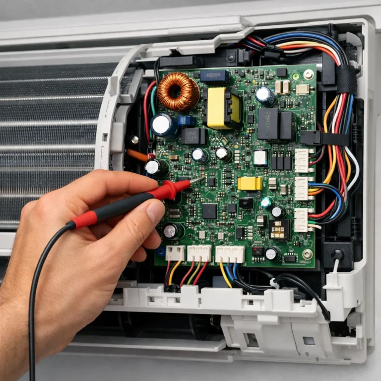 Close up of AC control board inspection in a clean technical setup