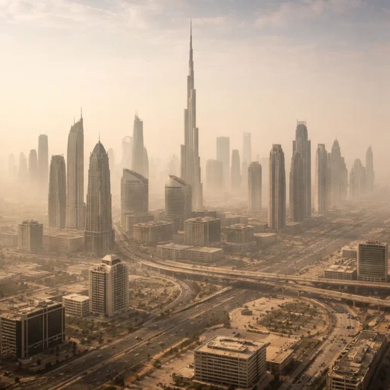Dubai skyline dengan kabut tipis menunjukkan kualitas udara