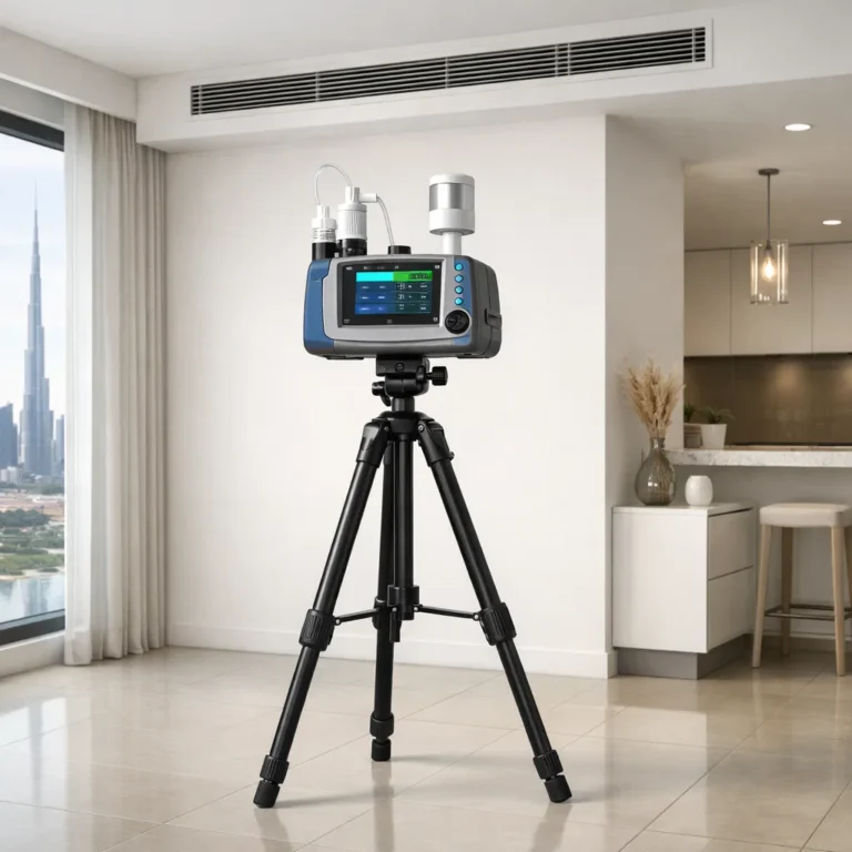 Perangkat uji kualitas udara dalam ruangan di apartemen modern Dubai