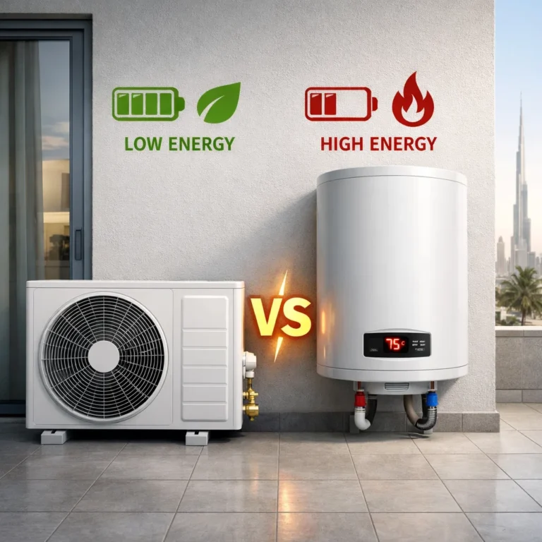 Perbandingan unit AC dan geyser di apartemen modern UAE