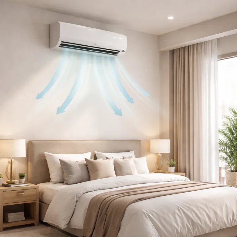 Setup AC indoor unit on wall with correct height and airflow direction