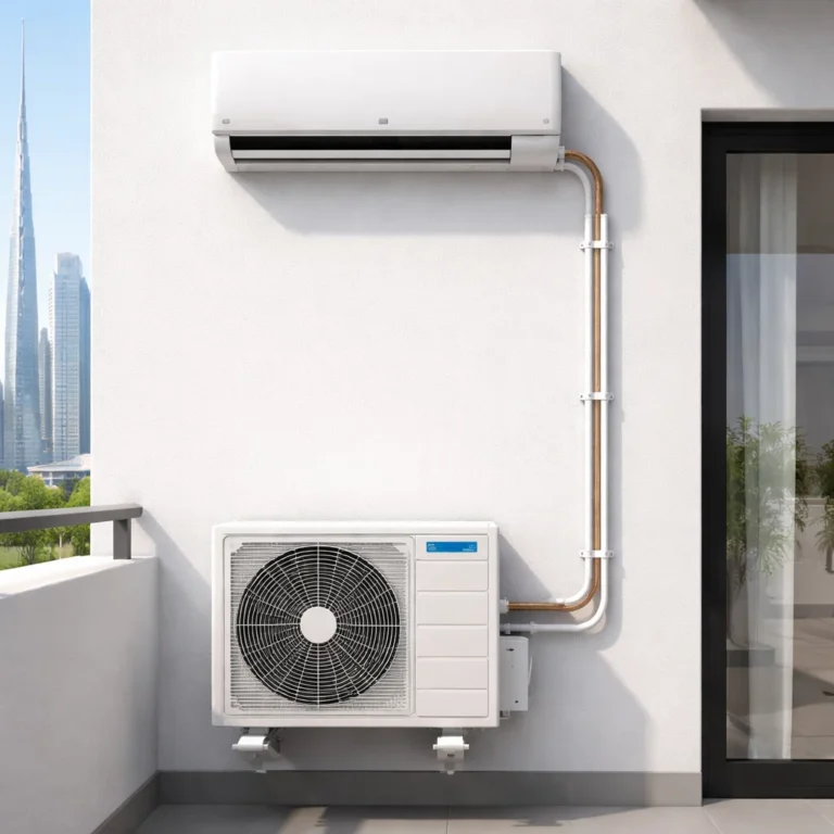 Split AC indoor dan outdoor terpasang rapi dengan standar instalasi yang benar
