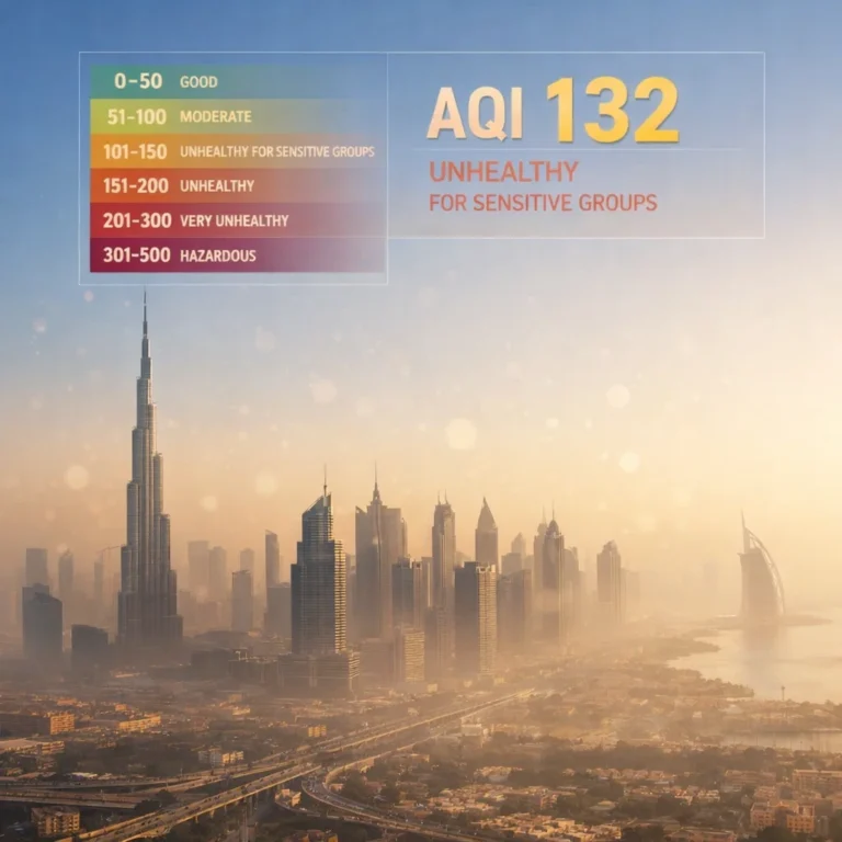 UAE skyline with light dust haze showing air quality conditions
