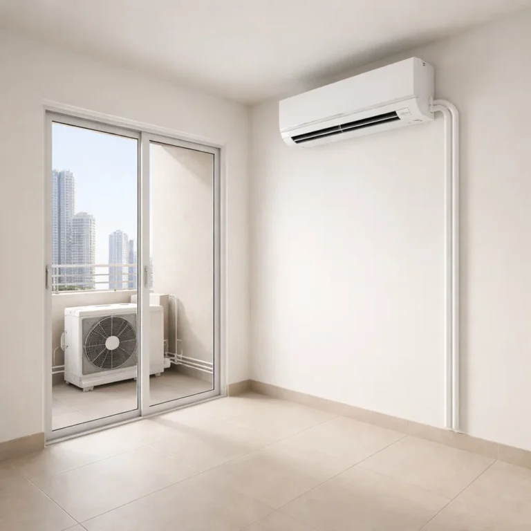 Wall mounted AC installed in a windowless room setup