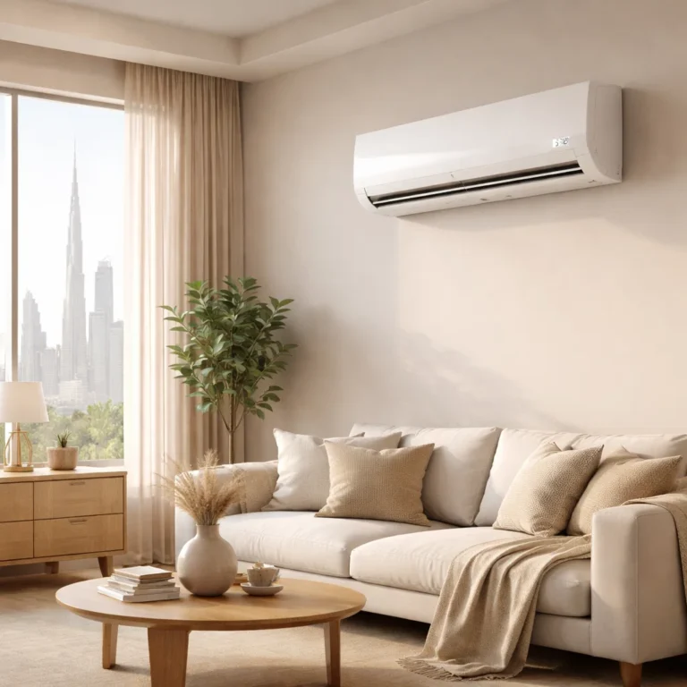 Wall mounted AC showing optimal winter temperature setting in a clean modern room