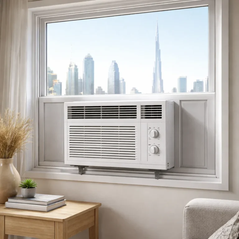 Window AC terpasang rapi di jendela apartemen dengan sealing yang presisi