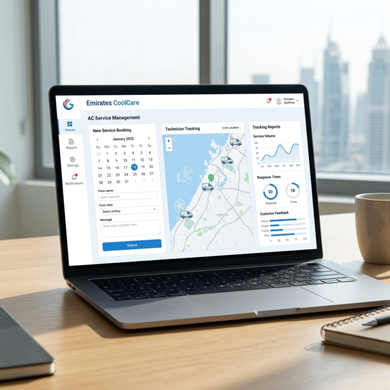 AC service website dashboard with booking and reports