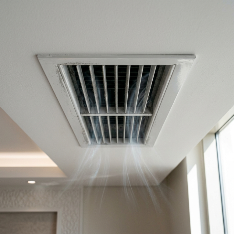 AC vent showing airflow pressure and dust buildup