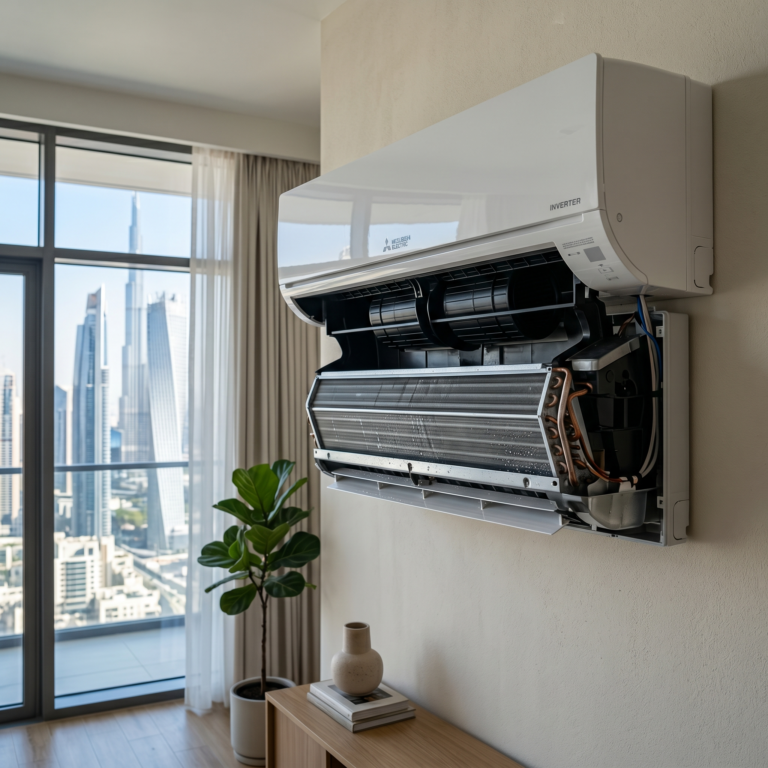 Clean AC unit showing internal components that often cause musty smell