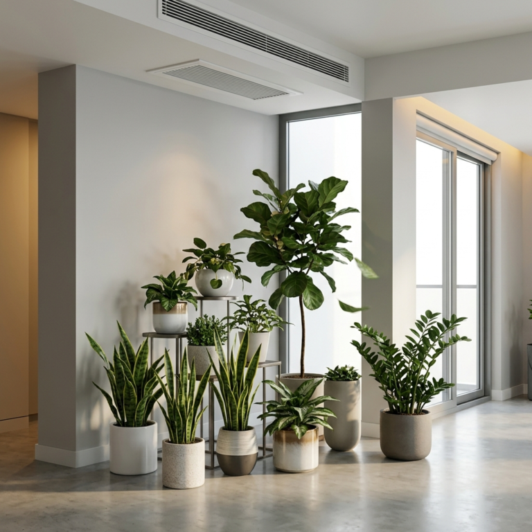 Indoor plants placed strategically to improve air in AC room